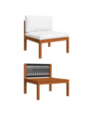 Canapé central de jardin avec coussins Bois d'acacia massif | Mobilier & Déco