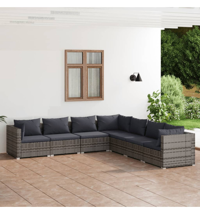 Salon de jardin 7 pcs avec coussins Résine tressée Gris | Mobilier & Déco