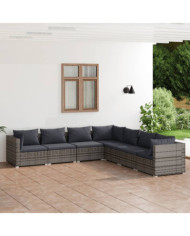 Salon de jardin 7 pcs avec coussins Résine tressée Gris | Mobilier & Déco