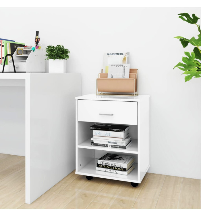 Armoire à roulettes Blanc brillant 46x36x59cm Bois d’ingénierie | Mobilier & Déco
