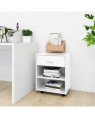 Armoire à roulettes Blanc brillant 46x36x59cm Bois d’ingénierie | Mobilier & Déco