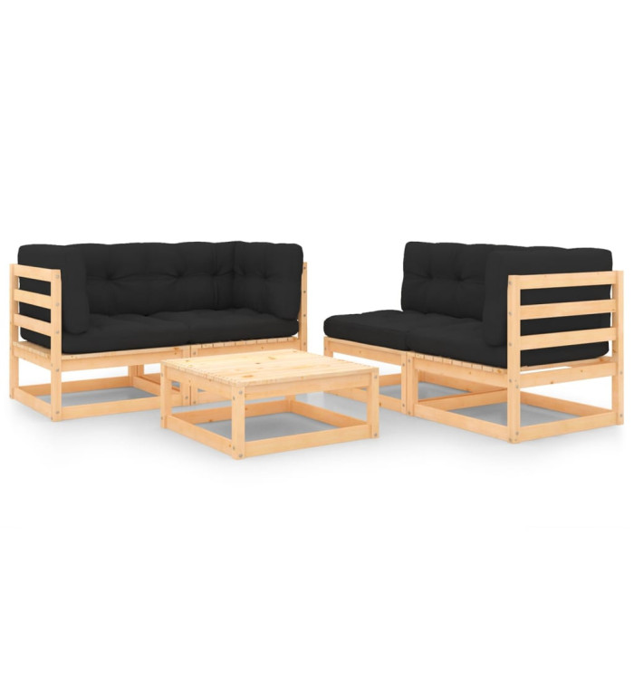 Salon de jardin 5 pcs avec coussins Bois de pin massif | Mobilier & Déco