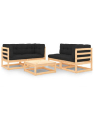 Salon de jardin 5 pcs avec coussins Bois de pin massif | Mobilier & Déco