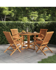 Ensemble à dîner d'extérieur pliable 5 pcs Bois solide de teck | Mobilier & Déco