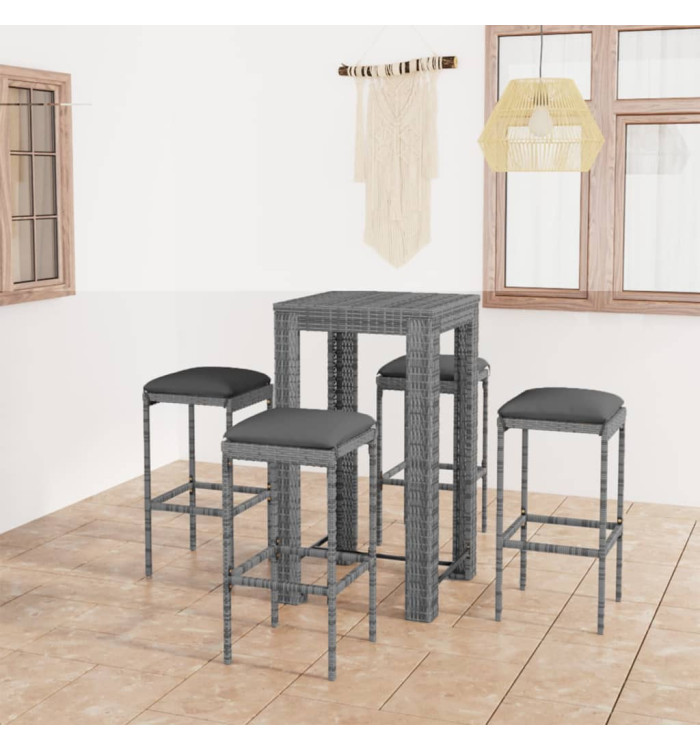 Ensemble de bar de jardin 5 pcs et coussins Résine tressée Gris | Mobilier & Déco