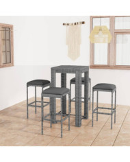 Ensemble de bar de jardin 5 pcs et coussins Résine tressée Gris | Mobilier & Déco