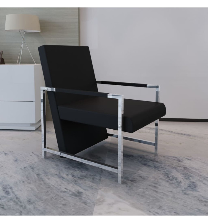 Fauteuil avec pieds chromés Noir Similicuir | Mobilier & Déco