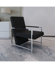 Fauteuil avec pieds chromés Noir Similicuir | Mobilier & Déco