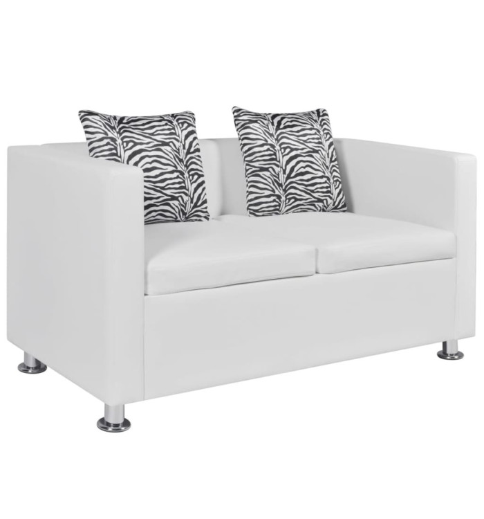 Canapé à 2 places cuir artificiel blanc | Mobilier & Déco
