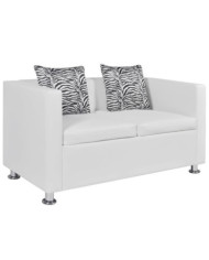 Canapé à 2 places cuir artificiel blanc | Mobilier & Déco