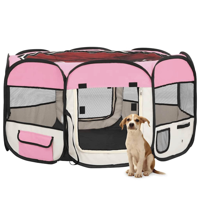 Parc pliable pour chien avec sac de transport Rose 125x125x61cm | Mobilier & Déco