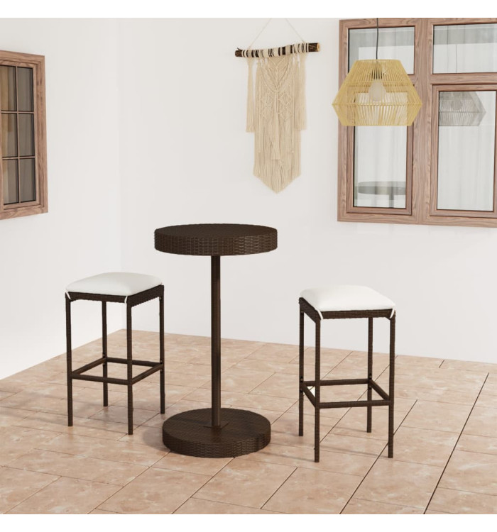 Ensemble de bar de jardin 3pcs coussins Résine tressée Marron | Mobilier & Déco