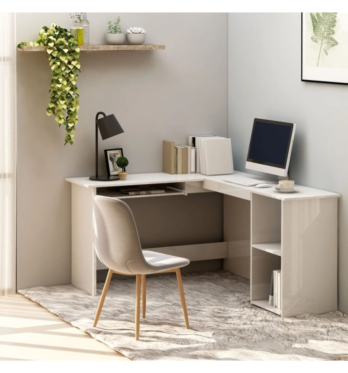 Bureau d'angle en forme de L Blanc brillant Bois d'ingénierie | Mobilier & Déco