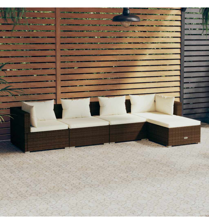 Salon de jardin 5 pcs avec coussins Résine tressée Marron | Mobilier & Déco