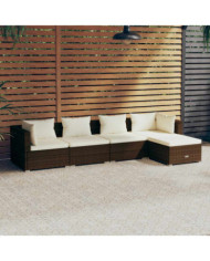 Salon de jardin 5 pcs avec coussins Résine tressée Marron | Mobilier & Déco