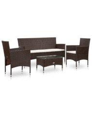 Salon de jardin 4 pcs avec coussins Résine tressée Marron | Mobilier & Déco