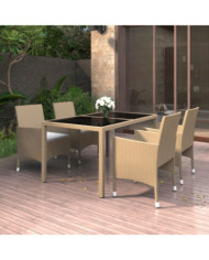 Ensemble à manger de jardin 5 pcs Rotin verre trempé Beige | Mobilier & Déco