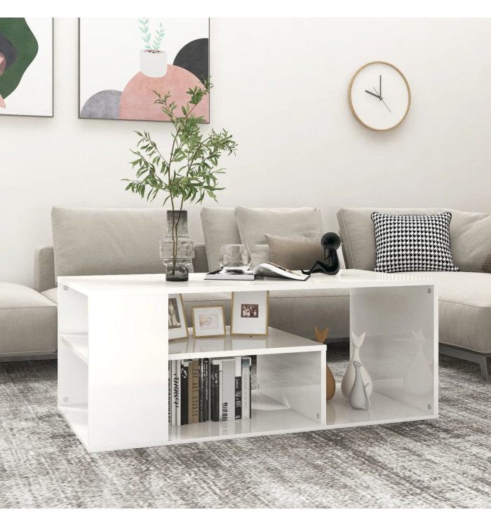 Table basse blanc brillant 100x50x40 cm bois d'ingénierie | Mobilier & Déco