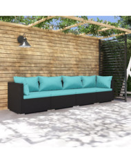 Salon de jardin 4 pcs avec coussins Résine tressée Noir | Mobilier & Déco
