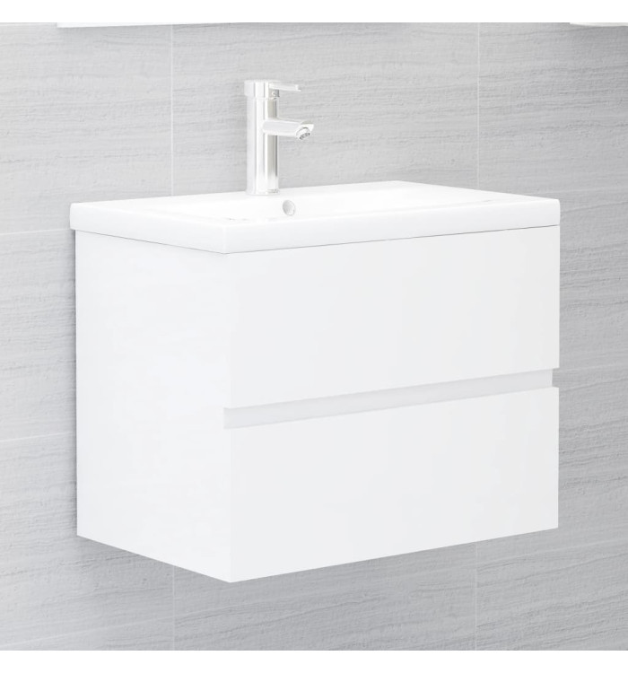 Armoire d'évier lavabo intégré blanc brillant bois d'ingénierie | Mobilier & Déco
