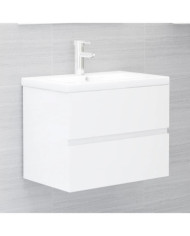 Armoire d'évier lavabo intégré blanc brillant bois d'ingénierie | Mobilier & Déco