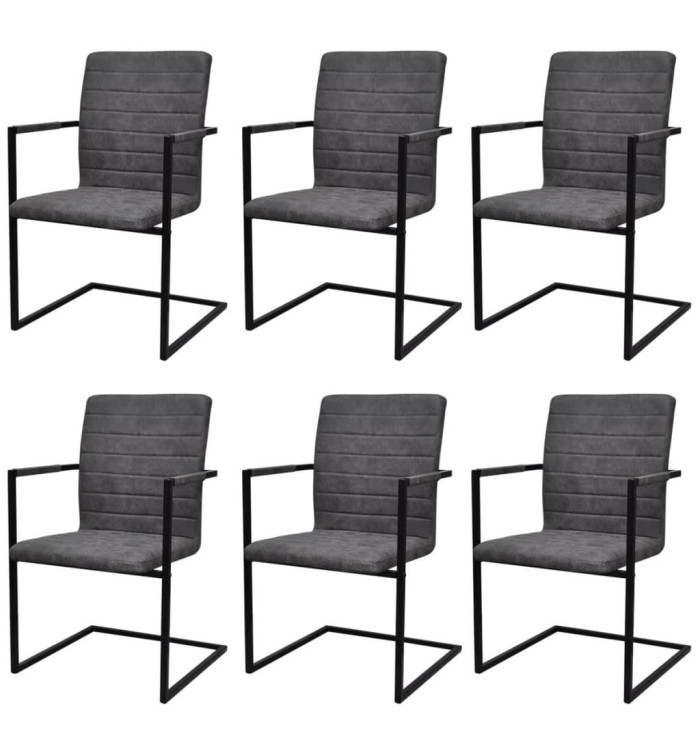 Chaises à manger cantilever lot de 6 gris similicuir | Mobilier & Déco
