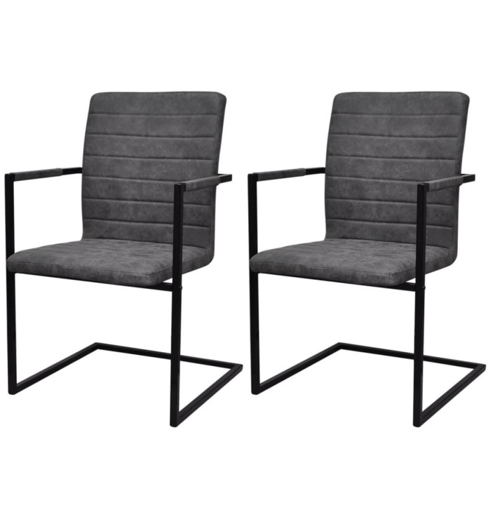 Chaises à manger cantilever lot de 2 gris similicuir | Mobilier & Déco