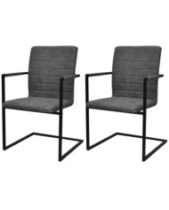 Chaises à manger cantilever lot de 2 gris similicuir | Mobilier & Déco