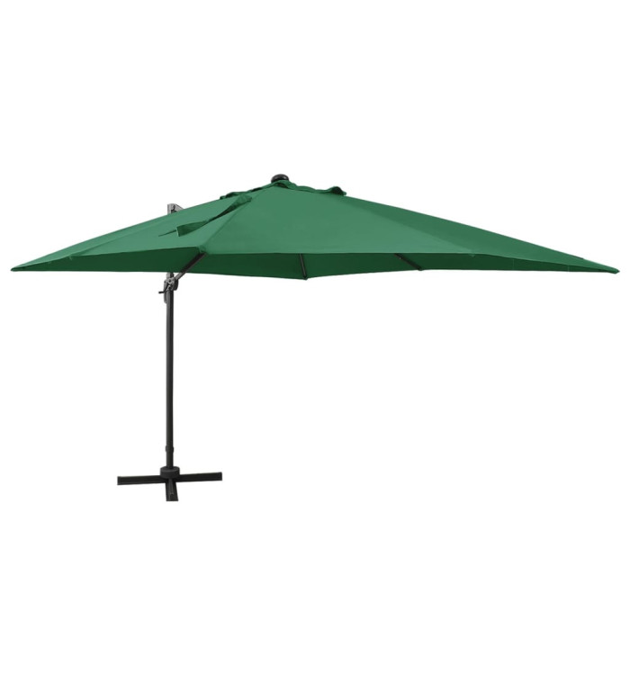 Parasol de jardin en porte-à-faux et mât et lumières LED vert | Mobilier & Déco