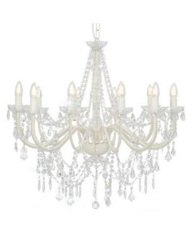 Lustre avec perles Blanc 12 ampoules E14 | Mobilier & Déco