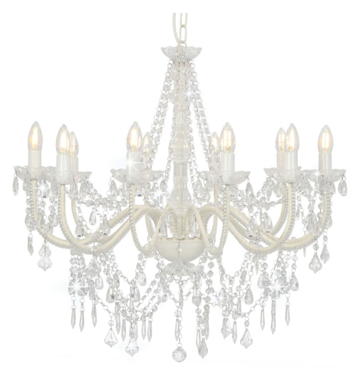 Lustre avec perles Blanc 12 ampoules E14 | Mobilier & Déco