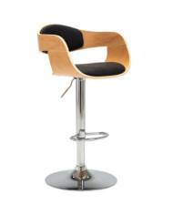 Tabouret de bar Noir Bois courbé et similicuir | Mobilier & Déco