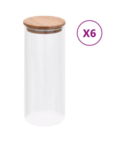 Pots de conservation en verre couvercle en bambou 6 pcs 1000 ml | Mobilier & Déco
