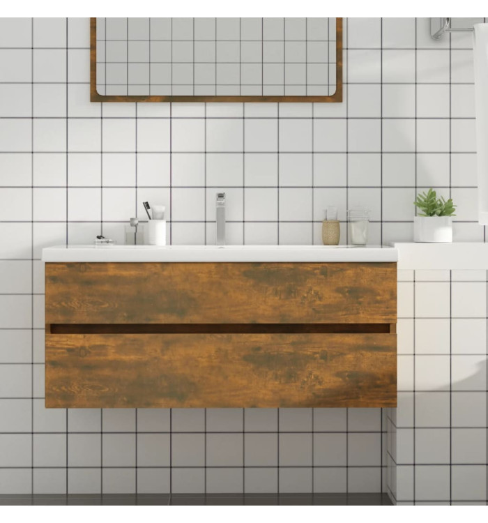 Armoire de lavabo Chêne fumé 100x38,5x45 cm Bois d'ingénierie | Mobilier & Déco