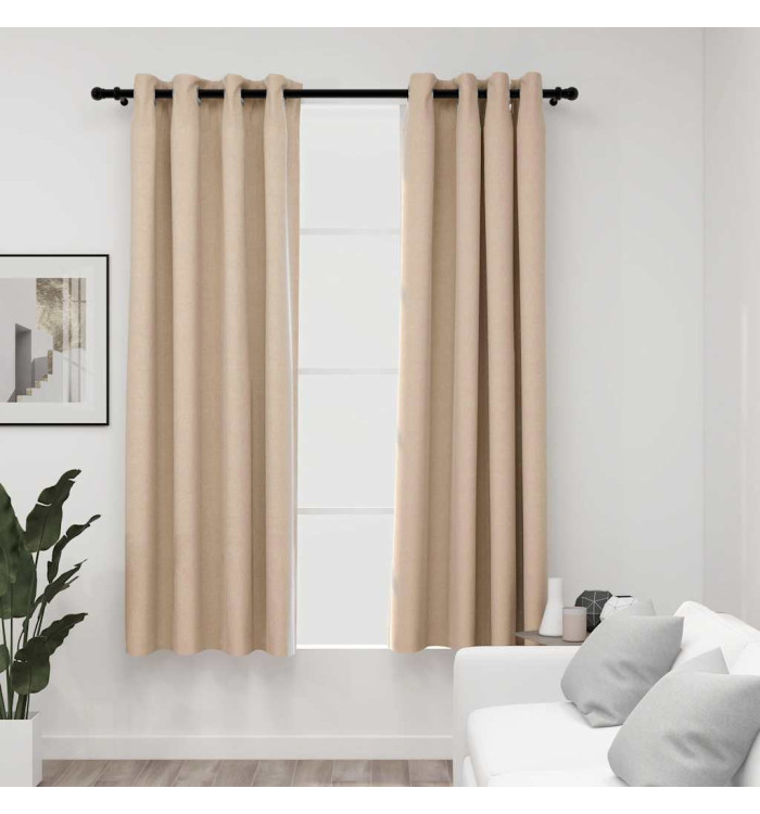 Rideaux occultants aspect lin avec œillets 2pcs beige 140x175cm | Mobilier & Déco