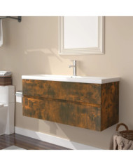 Meuble lavabo avec bassin intégré Chêne fumé Bois d'ingénierie | Mobilier & Déco