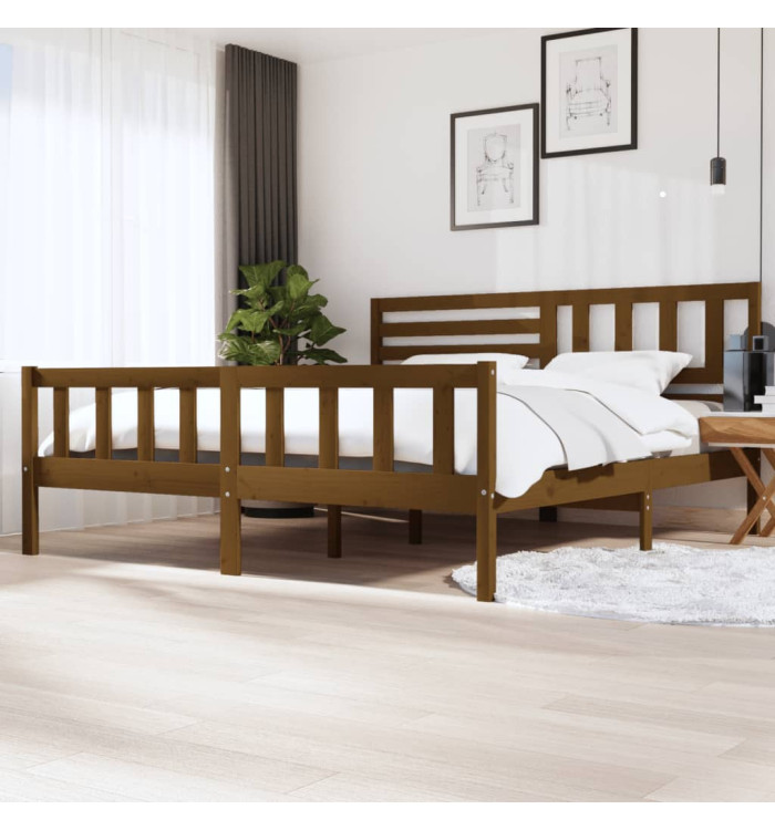 Cadre de lit sans matelas marron miel bois massif 200x200 cm | Mobilier & Déco