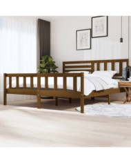 Cadre de lit sans matelas marron miel bois massif 200x200 cm | Mobilier & Déco