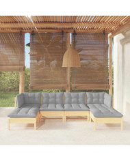 Salon de jardin 6 pcs avec coussins gris bois de pin | Mobilier & Déco