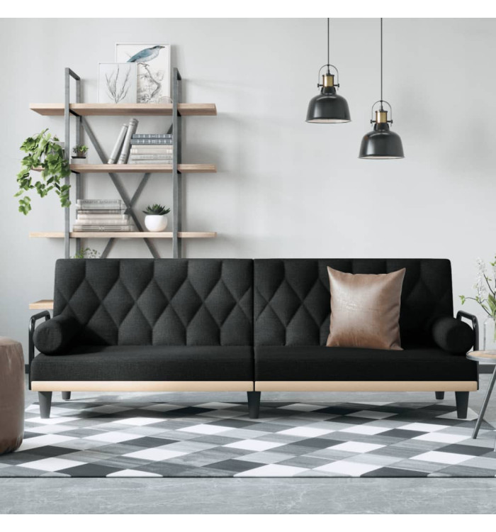 Canapé-lit avec accoudoirs noir tissu | Mobilier & Déco