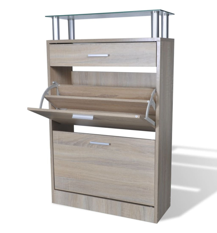 Meuble à chaussures avec tiroir et plateau en verre Bois | Mobilier & Déco