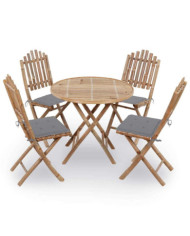 Mobilier à dîner d'extérieur pliable 5 pcs avec coussins bambou | Mobilier & Déco