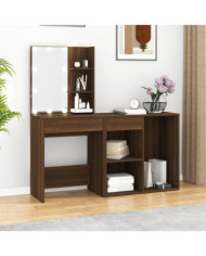 Coiffeuse à LED avec armoire Chêne marron Bois d'ingénierie | Mobilier & Déco