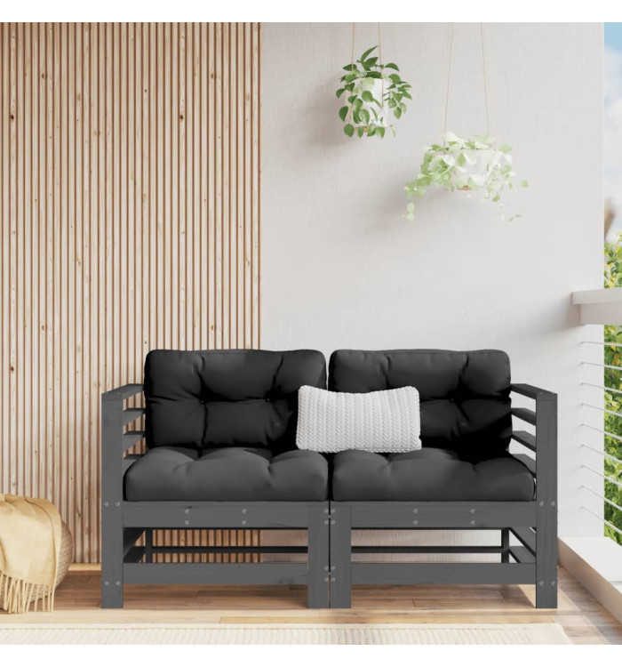 Canapés d'angle avec coussins 2 pcs gris bois de pin massif | Mobilier & Déco