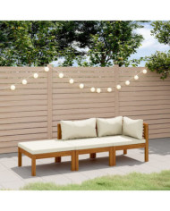 Salon de jardin 3 pcs avec coussin crème Bois d'acacia solide | Mobilier & Déco