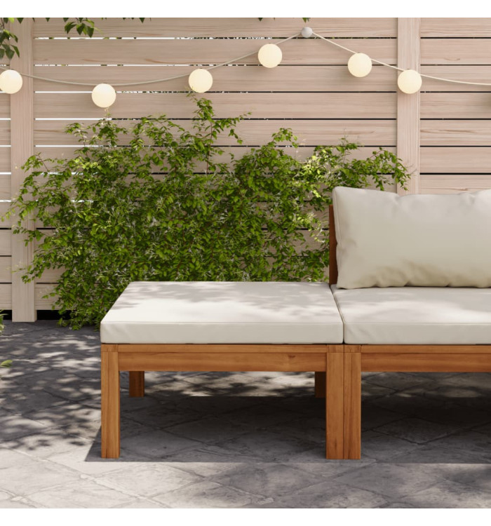 Repose-pied avec coussin blanc crème Bois d'acacia massif | Mobilier & Déco