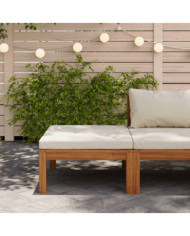 Repose-pied avec coussin blanc crème Bois d'acacia massif | Mobilier & Déco