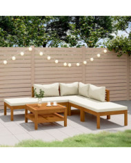 Salon de jardin 6 pcs avec coussin crème Bois d'acacia solide | Mobilier & Déco