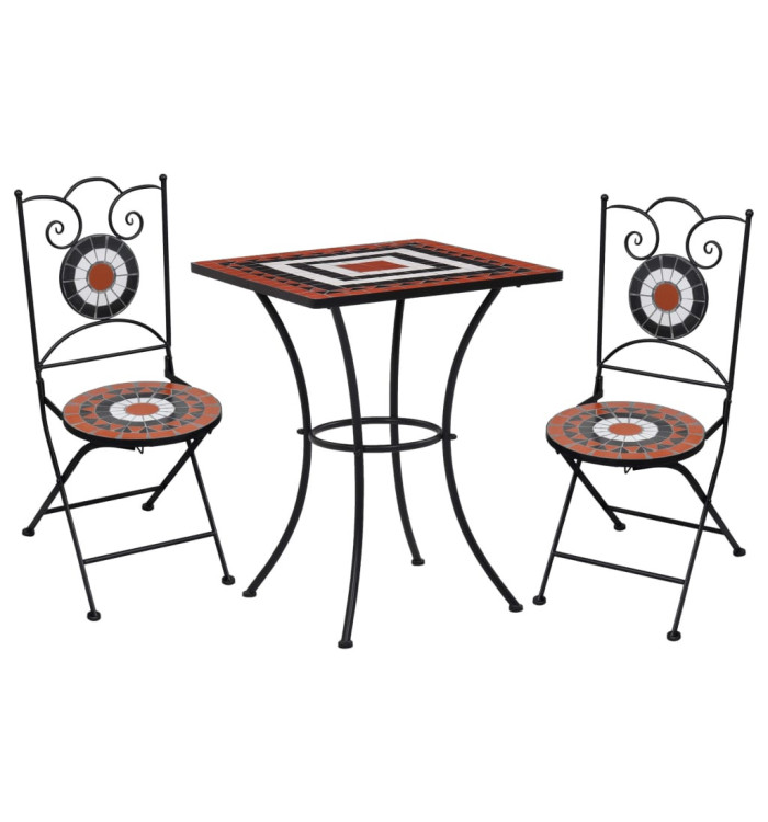 Ensemble de bistro mosaïque 3 pcs Carreaux Terre cuite et blanc | Mobilier & Déco