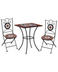 Ensemble de bistro mosaïque 3 pcs Carreaux Terre cuite et blanc | Mobilier & Déco